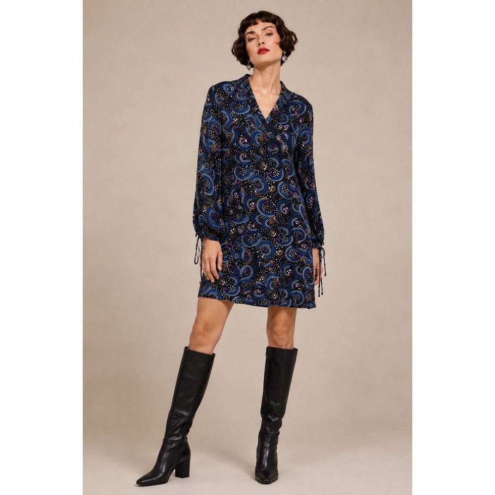 Maeve Anthropologie Size 2 Black Blue Print Mini Dress Boho
